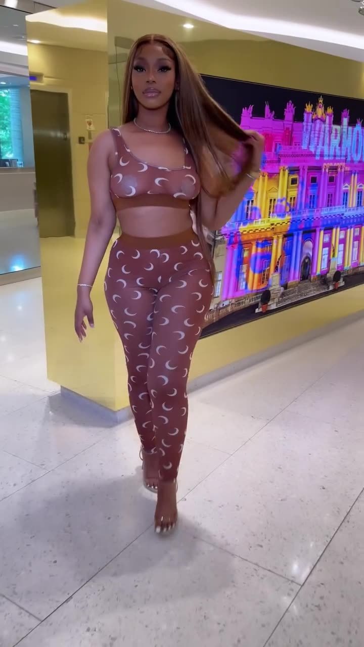 Fashion Mesh Print Sheer Pant Set