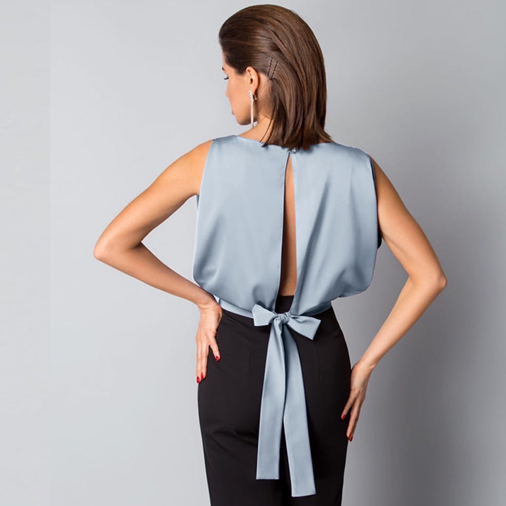 Backless Tie Back Satin Top Sleeveless