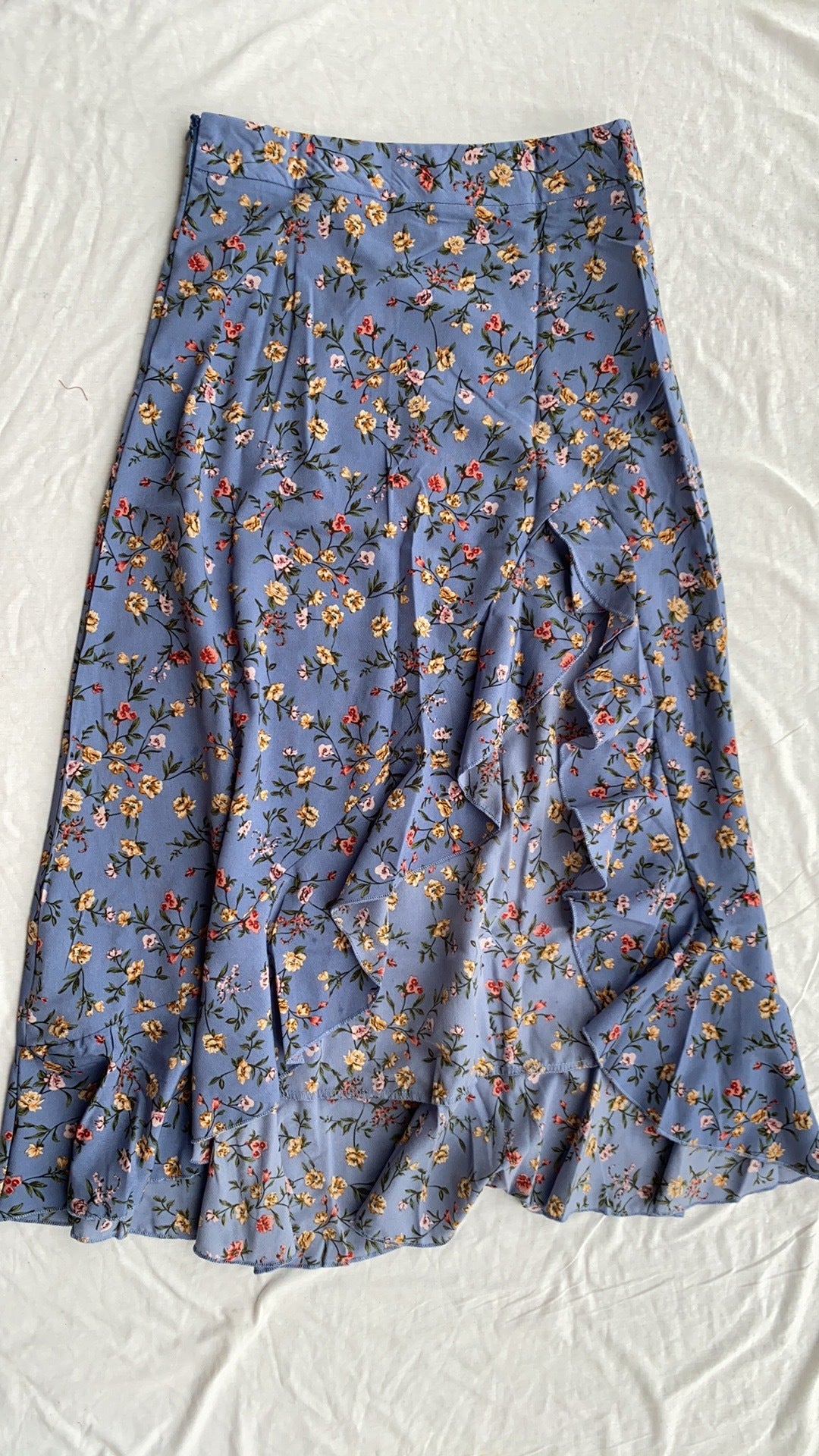 Printed Ruffled Side Slit Skirt