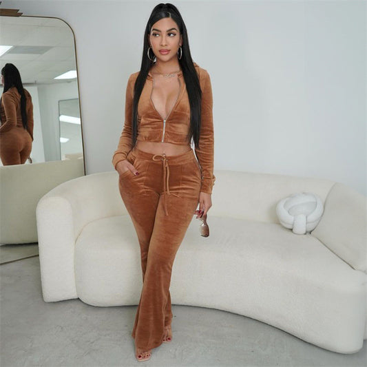 Fashion High Waist Velvet Body-hugging Suit