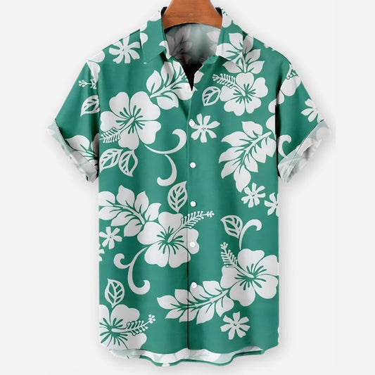 European And American Hawaiian Casual Floral Print Lapel Shirt Short Sleeve