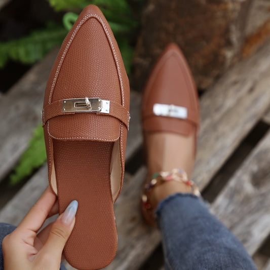 Pointed-toe Low Heel Leisure Semi-slippers